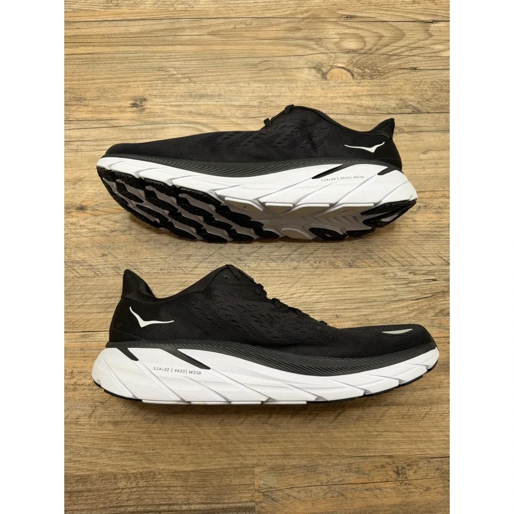 Hoka One One Clifton 8 Wide Black White Running Shoes Mens 12.5 2E 1121374 BWHT